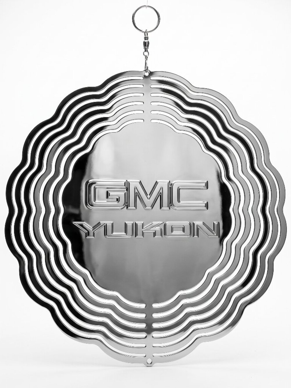 10" GMC Yukon Kinetic Wind Spinner - Mirror Chrome Metal Hanging Yard Decor